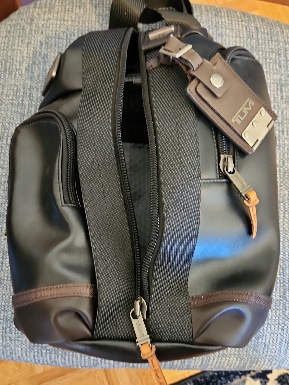 TUMI Alpha Bravo Monterey Black Leathee Sling Backpack - Men's Travel Bag - Picture 5 of 6